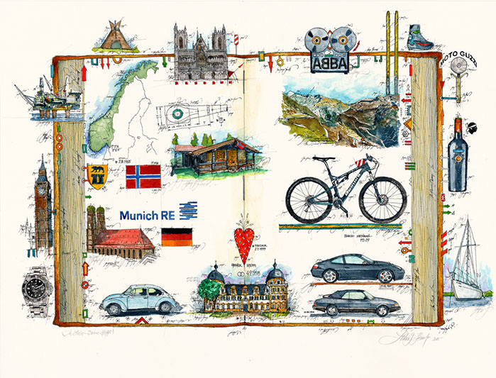 Aquarell, Federzeichnung